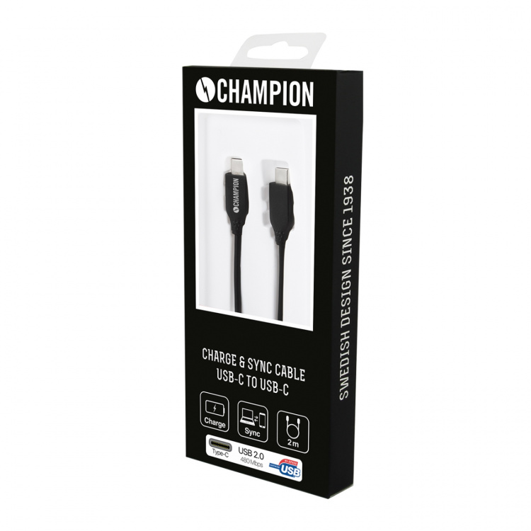 Champion USB-C-kabel 60W 2m svart