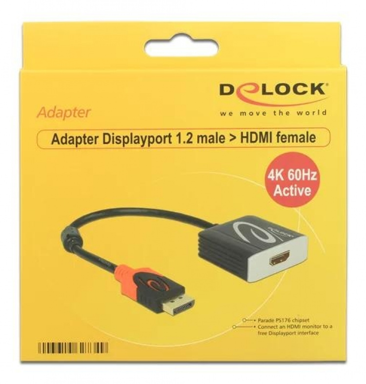 DeLOCK DisplayPort til HDMI-adapter, aktiv, 4K i 60 Hz, 0,2 m