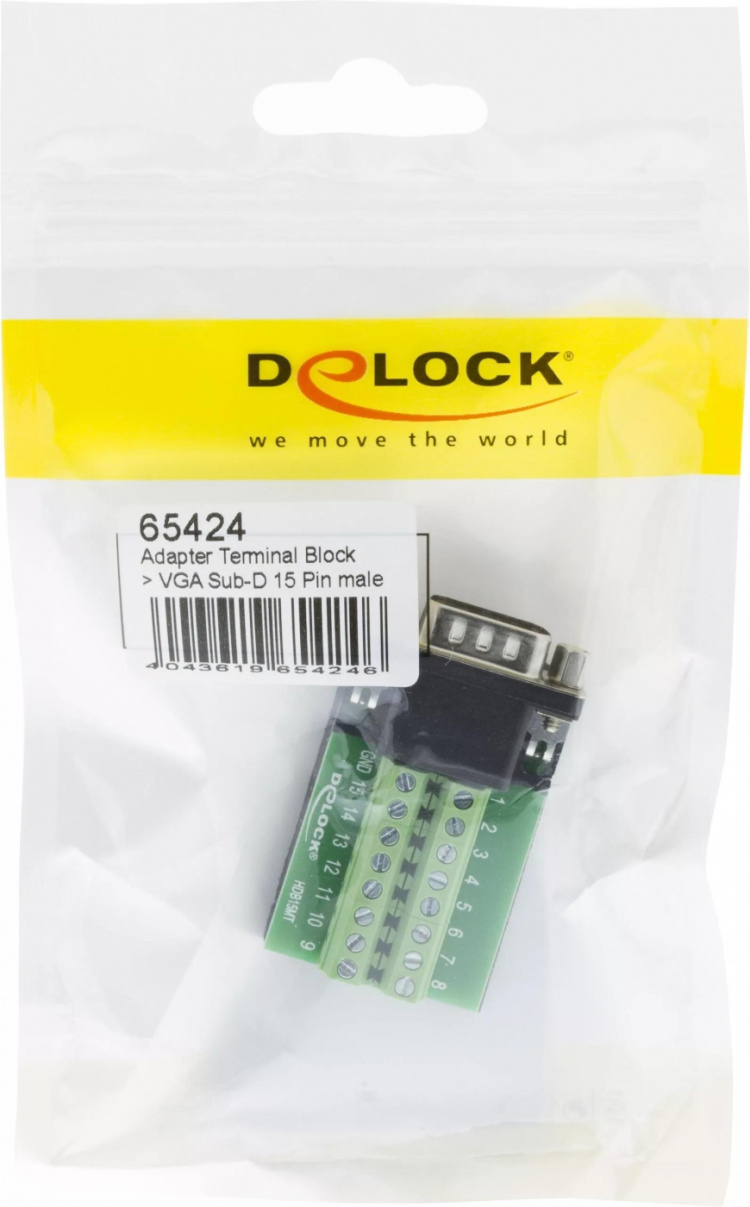 DeLOCK HD-15 terminalblokkadapter, HD-15 hann