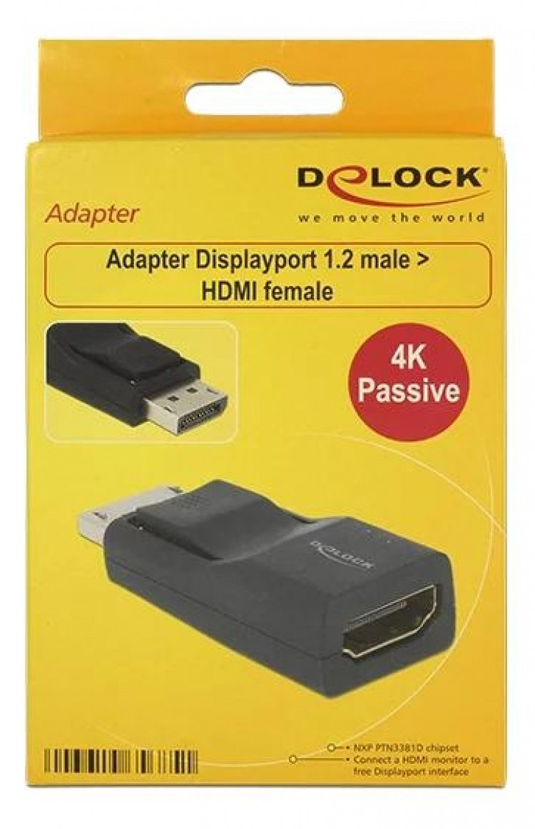 DeLOCK DisplayPort hann til HDMI hunn-adapter, UHD, passiv