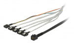 DeLOCK mini SAS-kabel, 0,5 m SFF-8643 - 4xSATA 7-pinners + 1x8-pinners sidebånd, svart/hvit