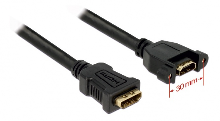 DeLOCK HDMI kabel for panelmont. 2xHDMI 19-pol Ho, svart