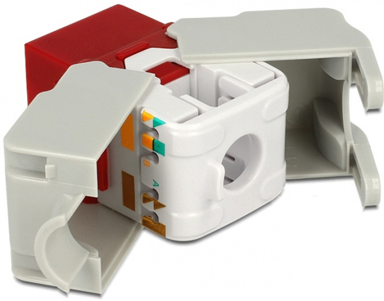 DeLOCK UTP Cat6 Keystone-modul, RJ45 ho - LSA Cat6, verktøyfri, rød/grå DeLOCK UTP Cat6 Keystone-modul, RJ45 ho - LSA Cat6, verktøyfri, rød/grå