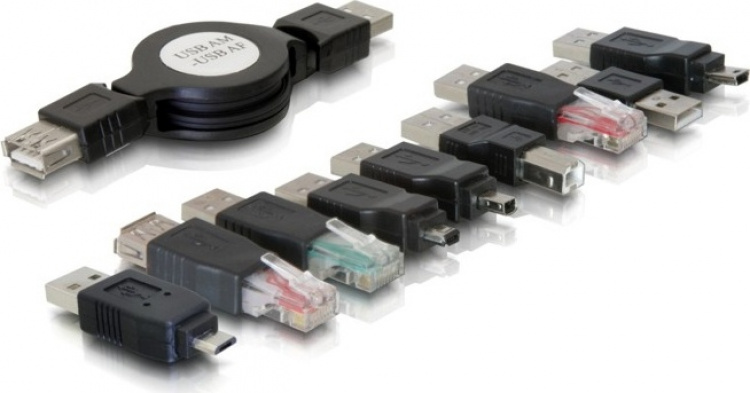 DeLOCK kabelveske med uttrekkbare kabler og adaptere