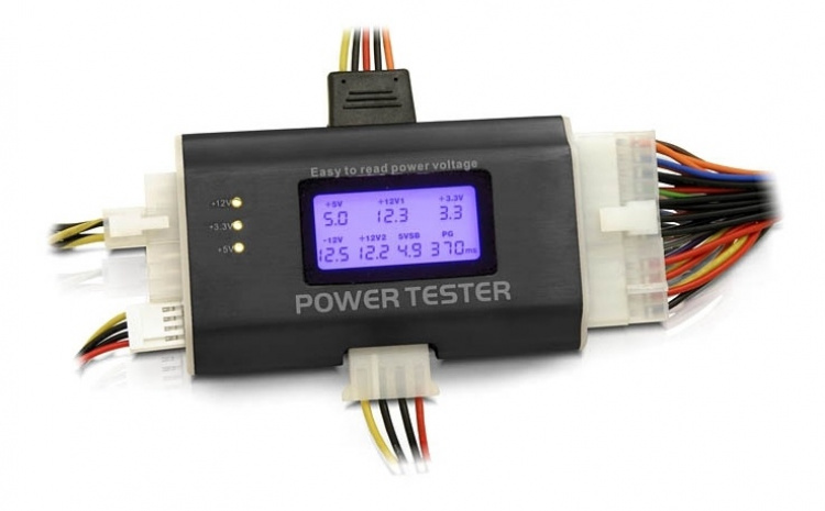 DeLOCK Strømforsyningstester med LCD, ATX12V, 24-pinners, 4/8-pinners, PCI-E, SATA