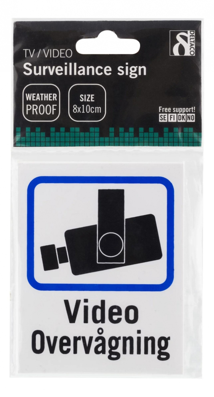 DELTACO Dansk TV/Videoovervåkningsskilt i plast, 8x10cm, 2-pk