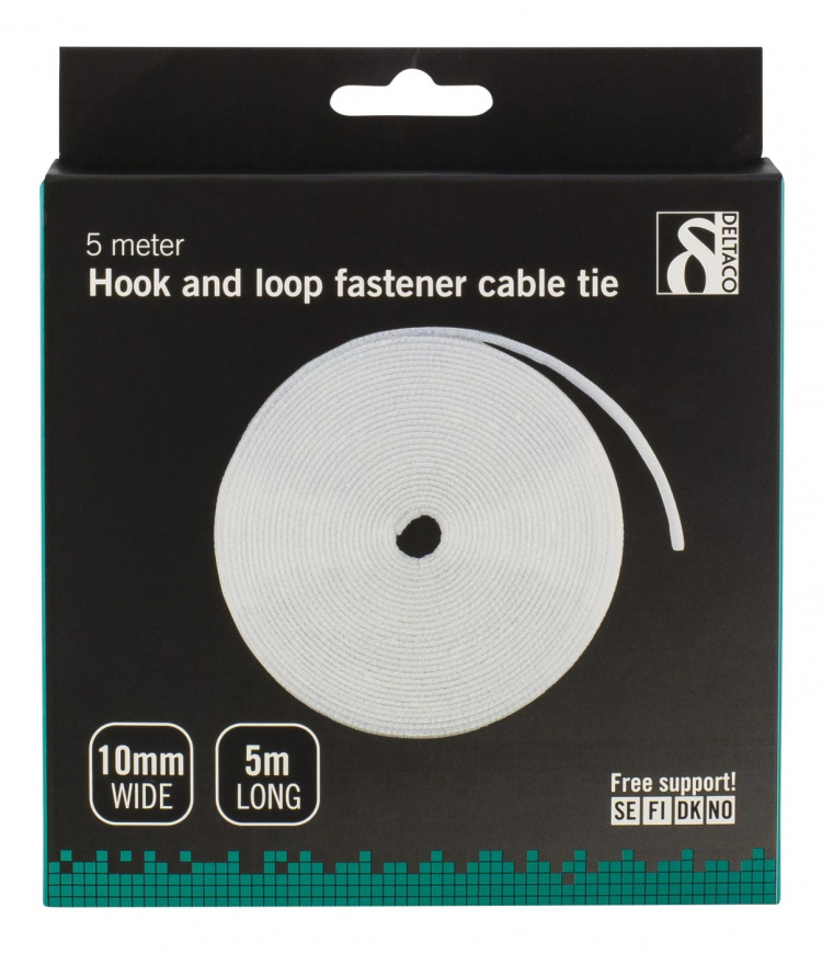 DELTACO borrelås på rull, bredde 10mm, 5m, hvit