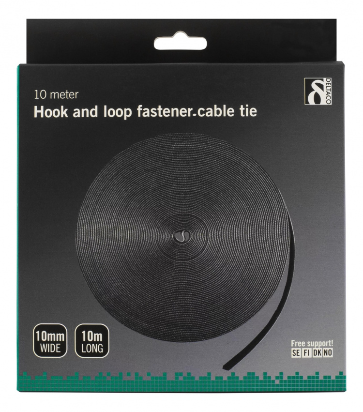 DELTACO borrelås på rull, bredde 9mm, 10m, svart