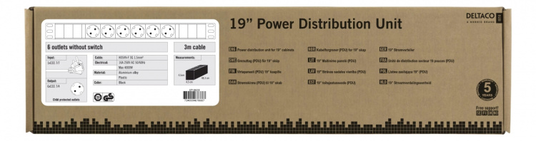 DELTACO strømskinne med 6xCEE 7/4-kontakt, 1xCEE 7/7, beskyttelseshette, svart DELTACO strømskinne med 6xCEE 7/4-kontakt, 1xCEE 7/7, beskyttelseshette, svart