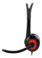 DELTACO Stereo Headset, on-ear, 1x3,5mm 4-pin, 1,8m, svart/rød