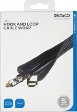 DELTACO Kabelsorteringsstrømpe i nylon, borrelås, 1,8m, svart