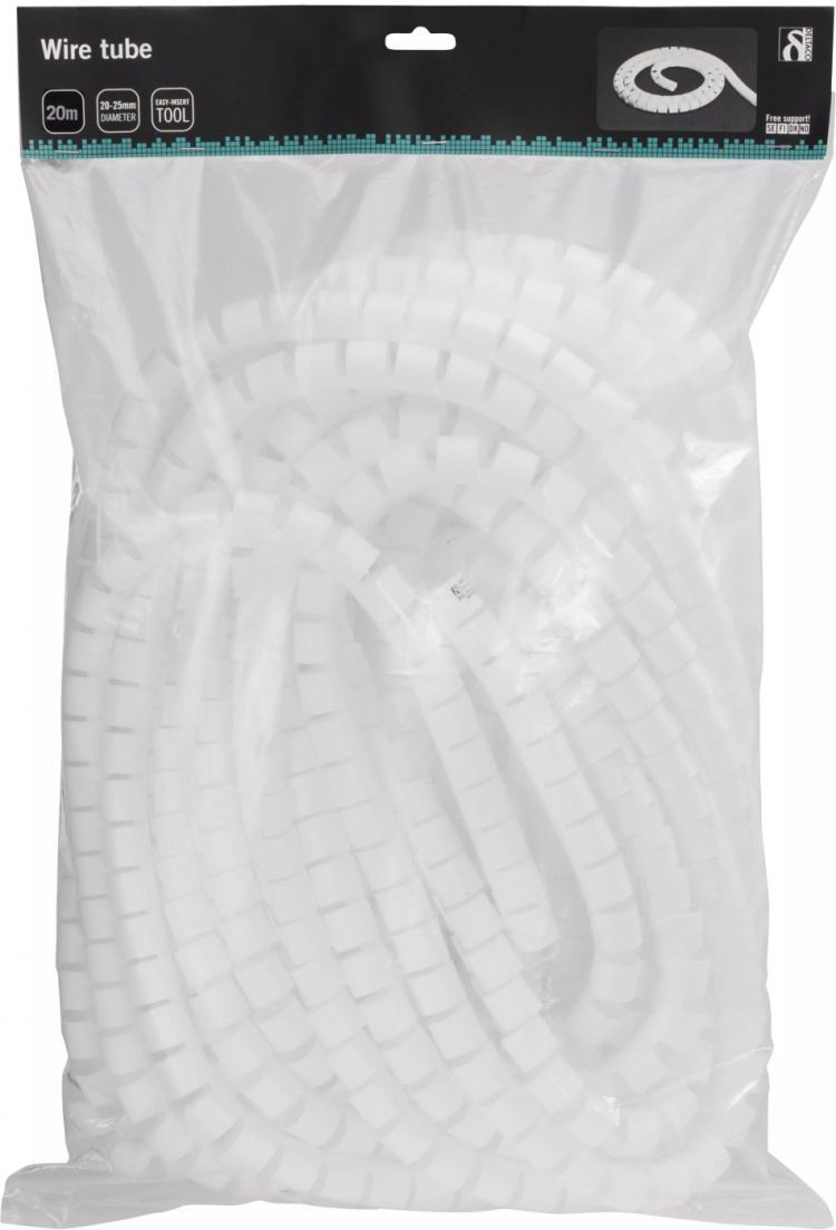 DELTACO Kabelbinder i nylon, 25 mm diameter, inkludert verktøy, 20 m, hvit