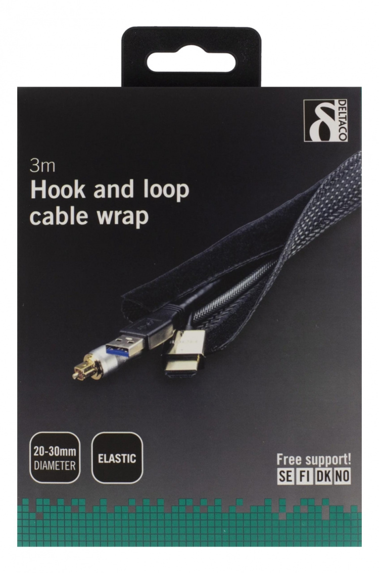 DELTACO kabelsorteringsstrømpe i nylon, borrelås, 3m, svart DELTACO kabelsorteringsstrømpe i nylon, borrelås, 3m, svart