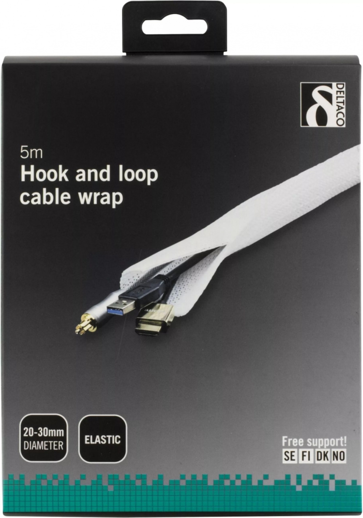 DELTACO kabelsorteringsstrømpe i nylon, borrelås, 5m, hvit DELTACO kabelsorteringsstrømpe i nylon, borrelås, 5m, hvit