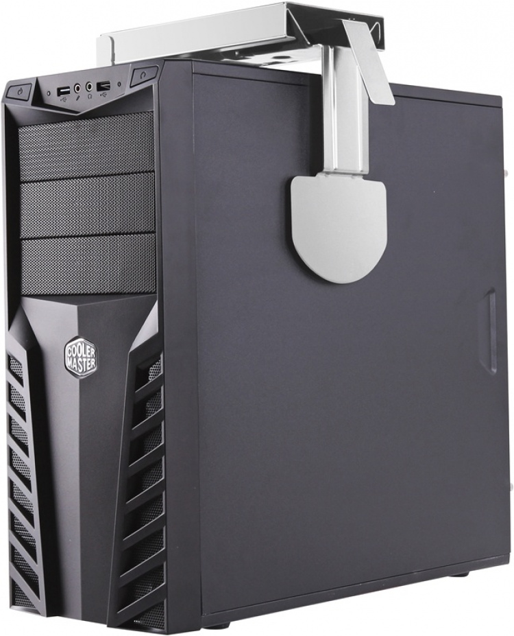 DELTACO datorhållare i stål för montering under bord/vägg, silver