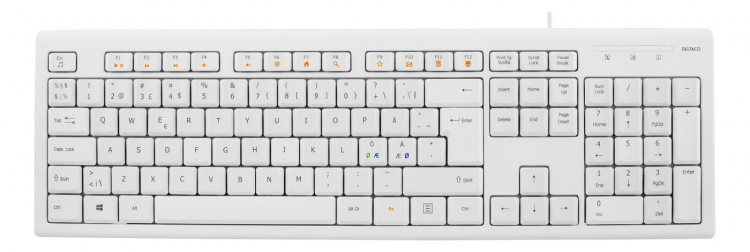 DELTACO Tastatur, nordisk layout, USB, 1,1 m kabel, hvit DELTACO Tastatur, nordisk layout, USB, 1,1 m kabel, hvit