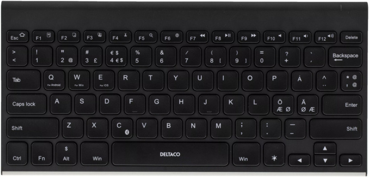 DELTACO trådlöst minitangentbord, bakrundsbelyst, bluetooth, svart
