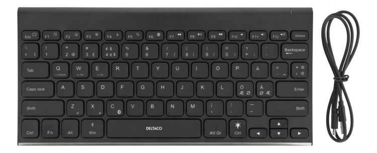 DELTACO trådlöst minitangentbord, bakrundsbelyst, bluetooth, svart