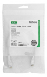 DELTACO U/UTP Cat6 patchkabel, flat, 0,3m, 250Hz, hvit