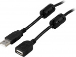 DELTACO USB 2.0 kabel Typ A output-Typ A input,ferritkjerner,2m,svart