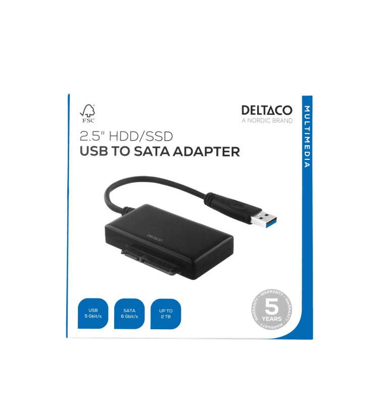 DELTACO USB 3.0 til SATA 6GB/s adapter, for 2,5