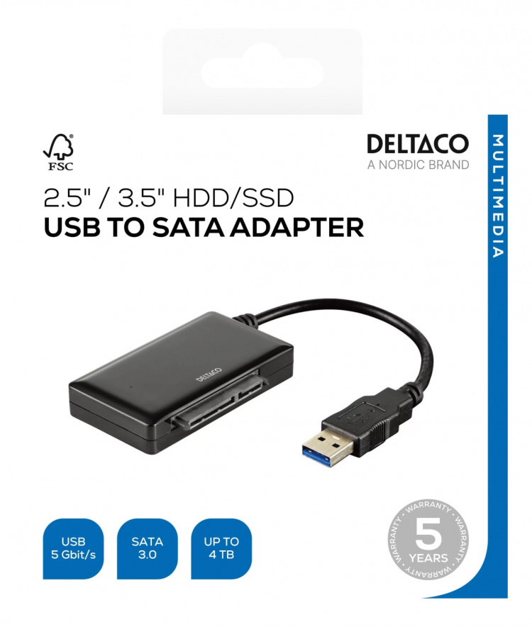 DELTACO USB 3.0 til SATA 6Gb/s adapter, for 2,5/3,5 DELTACO USB 3.0 til SATA 6Gb/s adapter, for 2,5/3,5