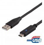 DELTACO USB 2.0-kabel, Type C - Type A hann, 0,25 m, svart