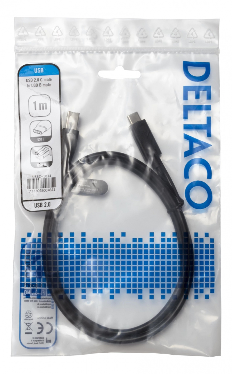 DELTACO USB 2.0-kabel, Type C - Type B hann, 1 m, svart DELTACO USB 2.0-kabel, Type C - Type B hann, 1 m, svart