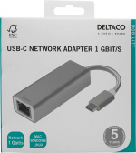 DELTACO PRIME USB-C nettverksadapter, Gigabit, RJ45, aluminium, sølv