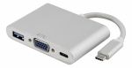 DELTACO PRIME USB-C til VGA og USB A, USB-C-port for lading, sølv DELTACO PRIME USB-C til VGA og USB A, USB-C-port for lading, sølv