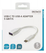DELTACO USB 3.1-adapter, Gen 1, Type C hann - Type A hunn, hvit DELTACO USB 3.1-adapter, Gen 1, Type C hann - Type A hunn, hvit