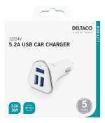 DELTACO billader, 5,2A, 3xUSB Type A, 12-24V DC-inngang, hvit/sølv DELTACO billader, 5,2A, 3xUSB Type A, 12-24V DC-inngang, hvit/sølv