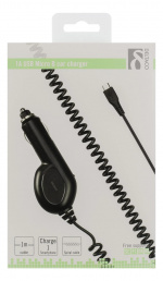 DELTACO billader med Micro USB, 1A, 12-24V, 1m spiralkabel, svart