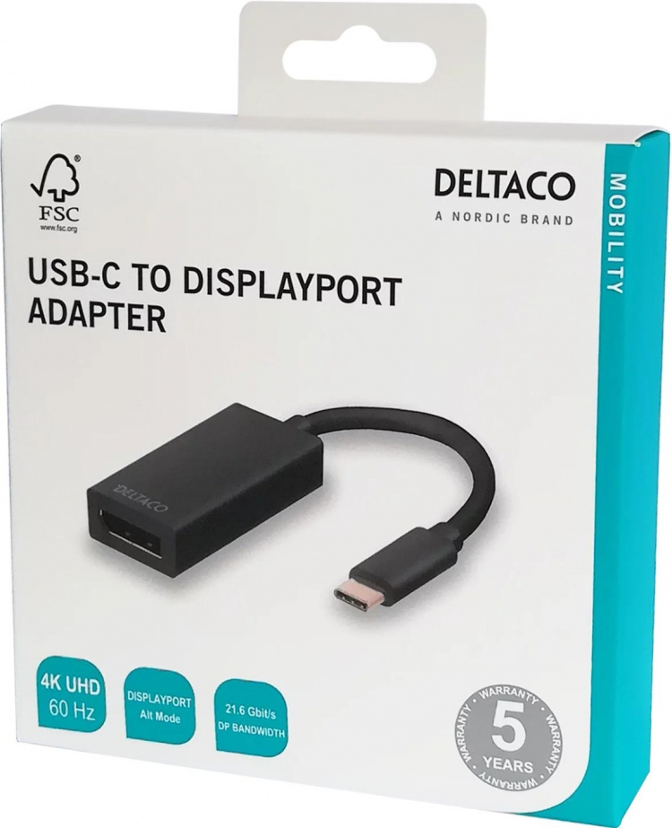 DELTACO USB 3.1 til DisplayPort adapter, USB type C - DP Ho , svart