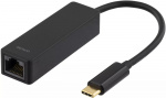 DELTACO USB 3.1 nettverksadapter, Gigabit, 1xRJ45, USB Type C, svart