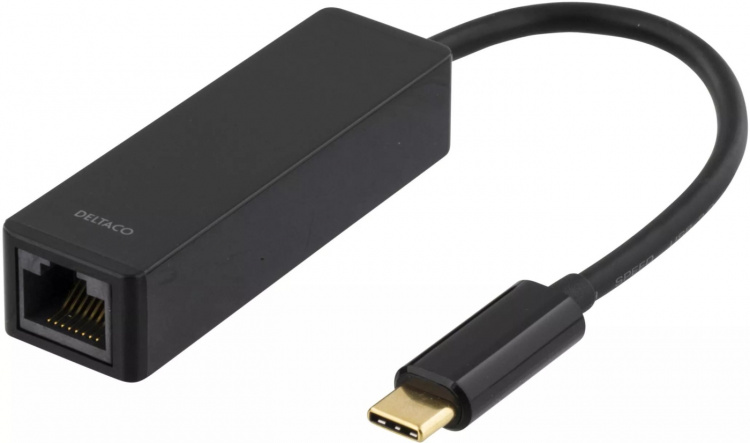 DELTACO USB 3.1 nettverksadapter, Gigabit, 1xRJ45, USB Type C, svart