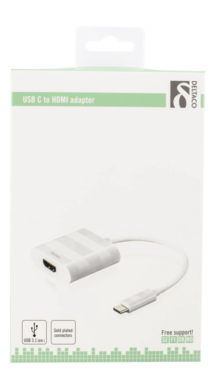 DELTACO USB 3.1 til HDMI-adapter, Type C-han - HDMI-hun, 4K, UHD, hvit DELTACO USB 3.1 til HDMI-adapter, Type C-han - HDMI-hun, 4K, UHD, hvit