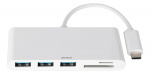 DELTACO USB 3.1 Gen 1-hub, USB-C, 3USB A, SD/microSD-leser, hvit
