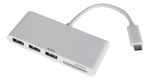 DELTACO USB 3.1 Gen 1-hub, USB-C, 3USB A, SD/microSD-leser, hvit