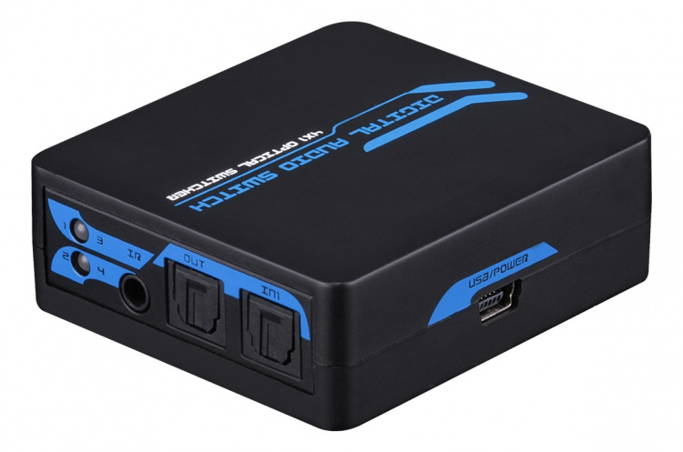 SPDIF/TOSLINK Digital optisk lydbryter 4-1, inkl. fjernkontroll, svart