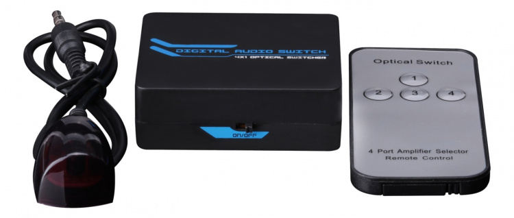 SPDIF/TOSLINK Digital optisk lydbryter 4-1, inkl. fjernkontroll, svart
