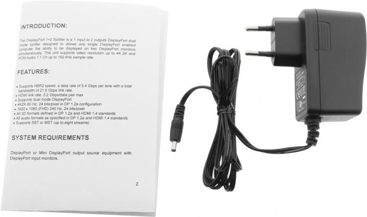 DisplayPort-splitter, 1x20-pin ho till 2x20-pin ho, 2560x1600, svart