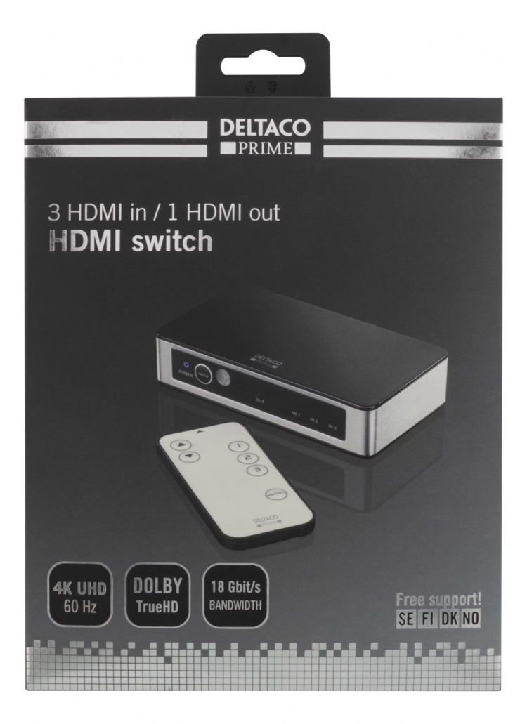 Premium HDMI-bryter med 3 porter, IR-fjernkontroll, Ultra HD i 60 Hz, svart Premium HDMI-bryter med 3 porter, IR-fjernkontroll, Ultra HD i 60 Hz, svart
