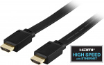 DELTACO HDMI-kabel, v1.4+Ethernet, 19-pin ha-ha, 1080p,flat,svart, 3m