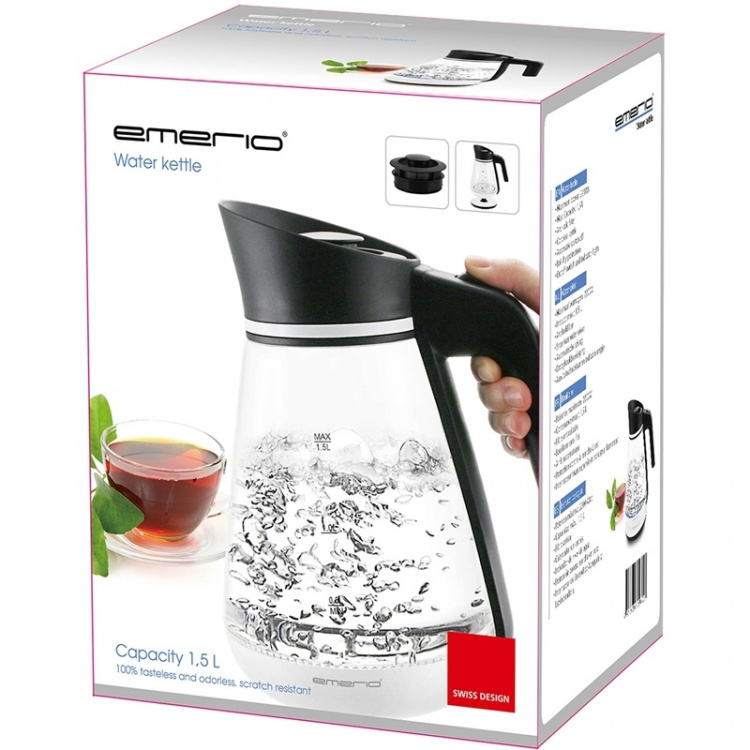 Emerio Vannkoker 1,5 l med glasskaraffel Emerio Vannkoker 1,5 l med glasskaraffel