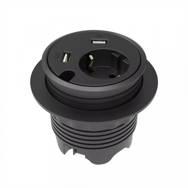 powerdot - Strøm, 2×USB-lader, gjennomføringshull powerdot - Strøm, 2×USB-lader, gjennomføringshull