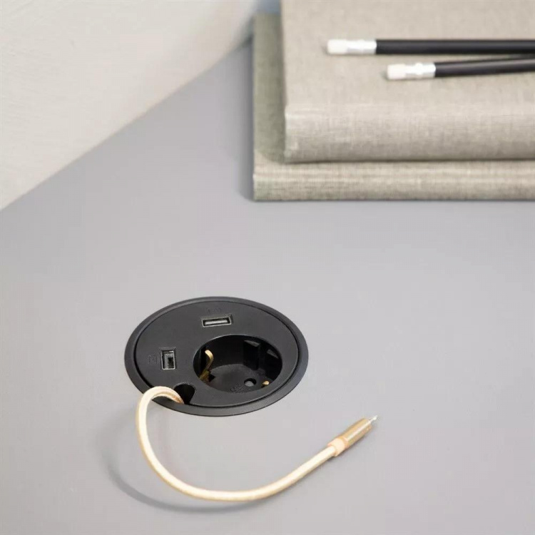 powerdot - Strøm, 2×USB-lader, gjennomføringshull powerdot - Strøm, 2×USB-lader, gjennomføringshull