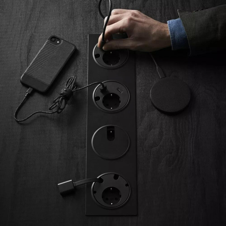 powerdot - Strøm, 2×USB-lader, gjennomføringshull powerdot - Strøm, 2×USB-lader, gjennomføringshull