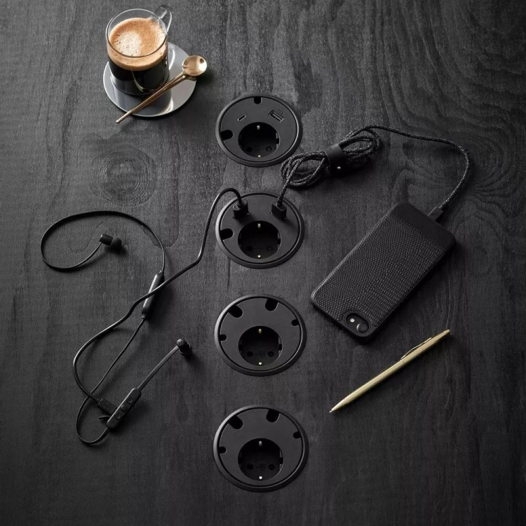 powerdot - Strøm, 2×USB-lader, gjennomføringshull powerdot - Strøm, 2×USB-lader, gjennomføringshull