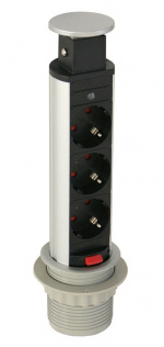 SmartLine PopUp-strømuttak, 3xCEE 7/4, 1,5 m kabel, svart/sølv